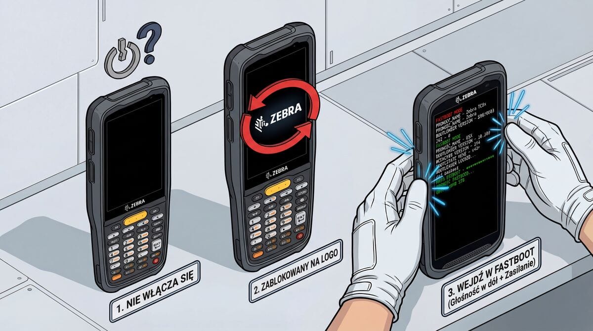 Terminal Zebra nie włącza się lub zawiesza na logo - poradnik Fastboot i Boot Loop